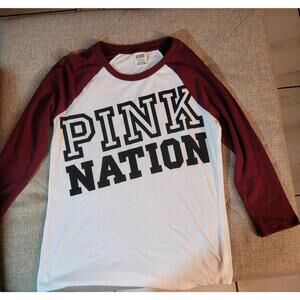 Victoria's Secret Pink Nation White & Burgundy Long Sleeve Top  Small